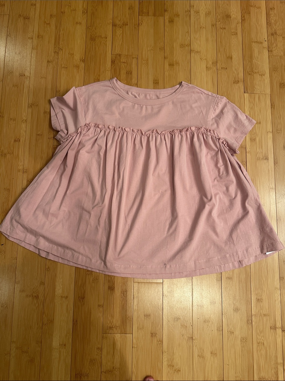 Ruffled Babydoll Short Sleeve Tee in Blush Pink